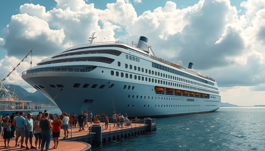 Cruise ship at port with passengers enjoying the view.