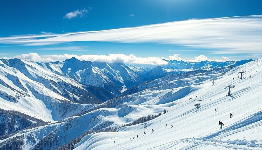 Spring skiing scene in North America 2025 with snowy mountains.