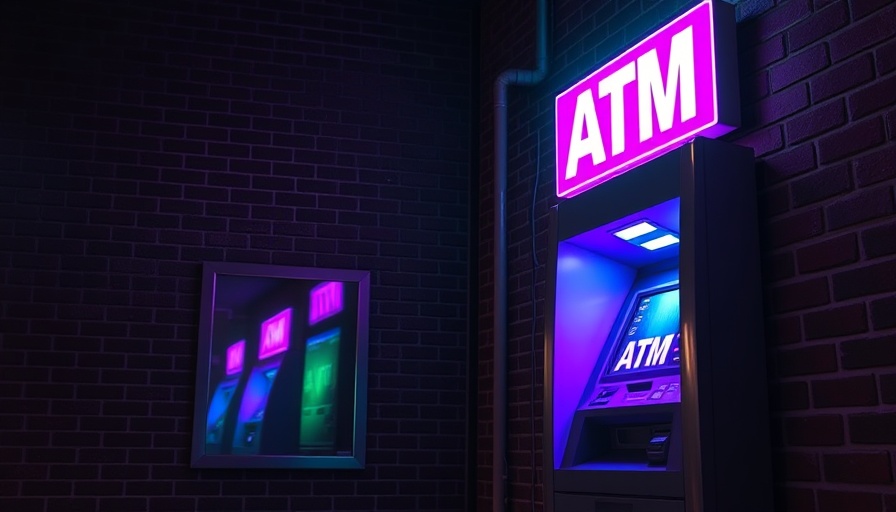 Neon ATM under colorful lights for avoiding bank fees while traveling