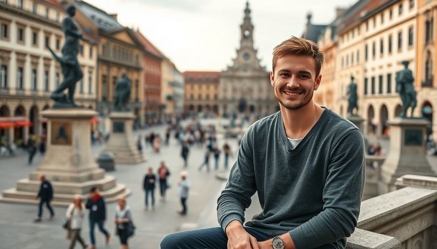 Young man enjoying a historic European square, Backpacking Europe for Beginners.