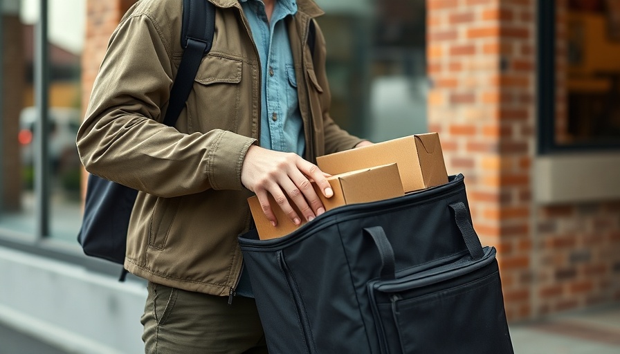 Food distributors in Pennsylvania, worker placing boxes in delivery bag.