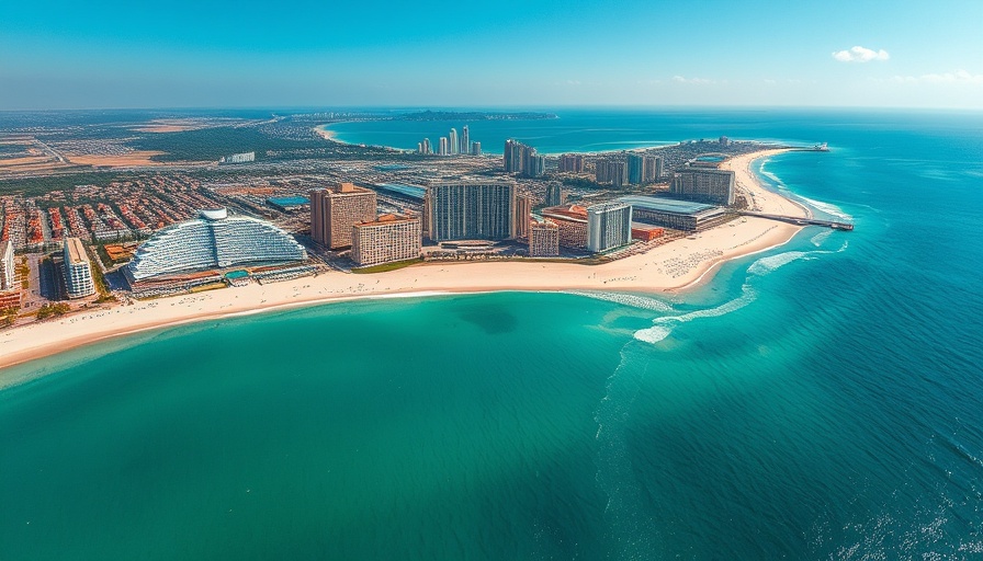 Aerial view of Pensacola Beach showcasing the coastline, Visit Pensacola UK trade commitment.