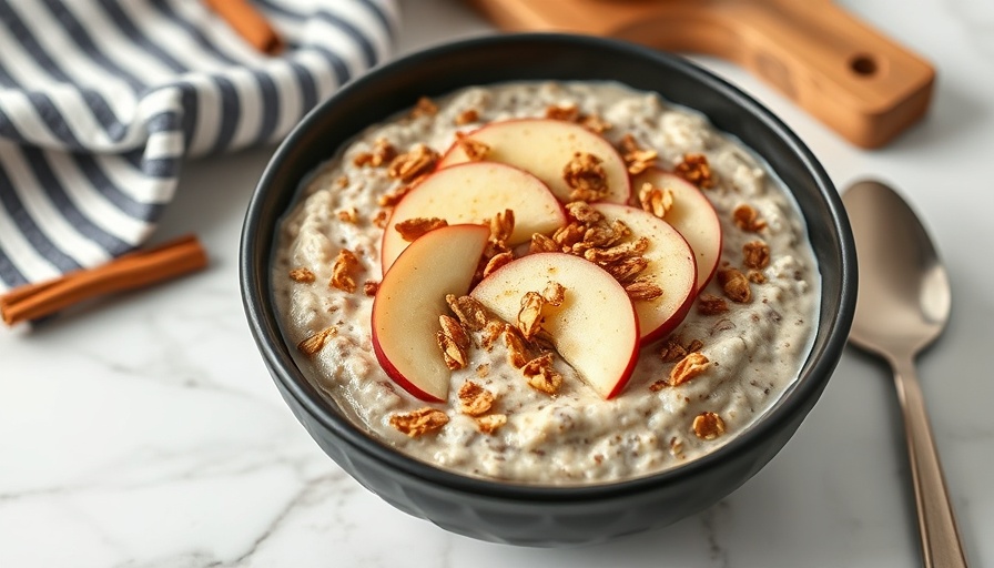 Apple cinnamon overnight oats in a bowl with apple slices and granola.