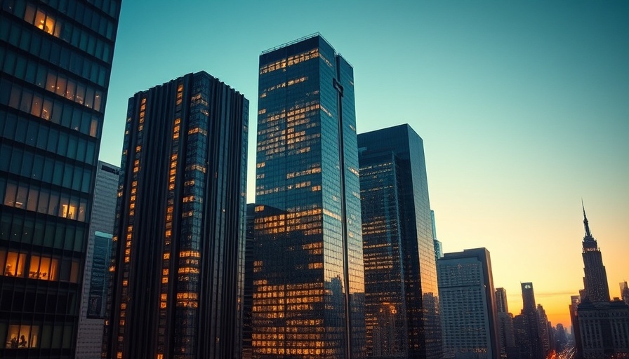 South Florida condo buildings with glowing windows at twilight.