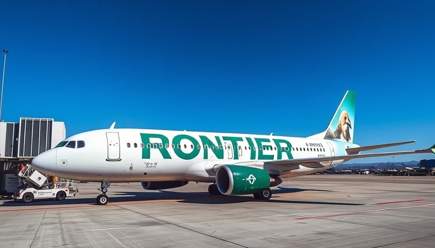 Frontier Airlines Airbus A320 at Atlanta airport gate during expansion.