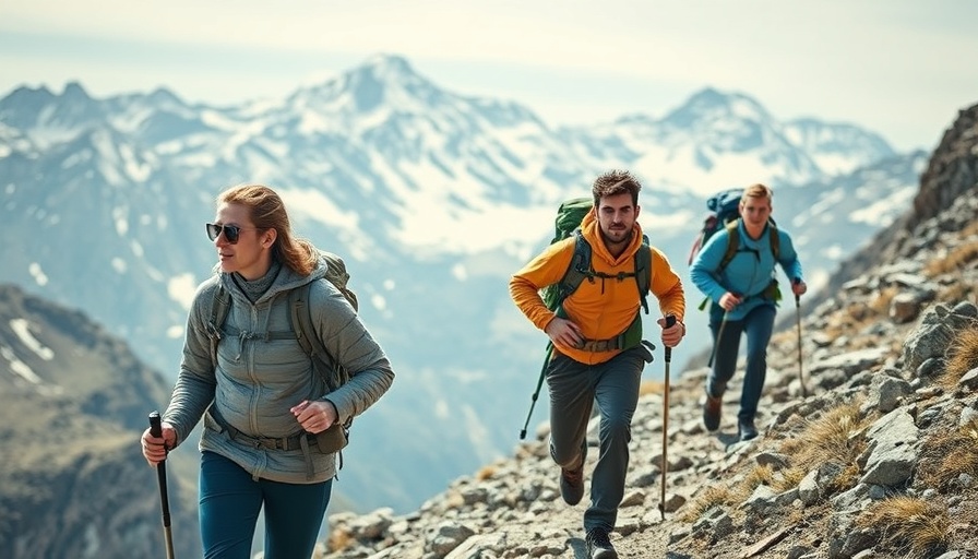 Functional fitness hiking in mountainous terrain.