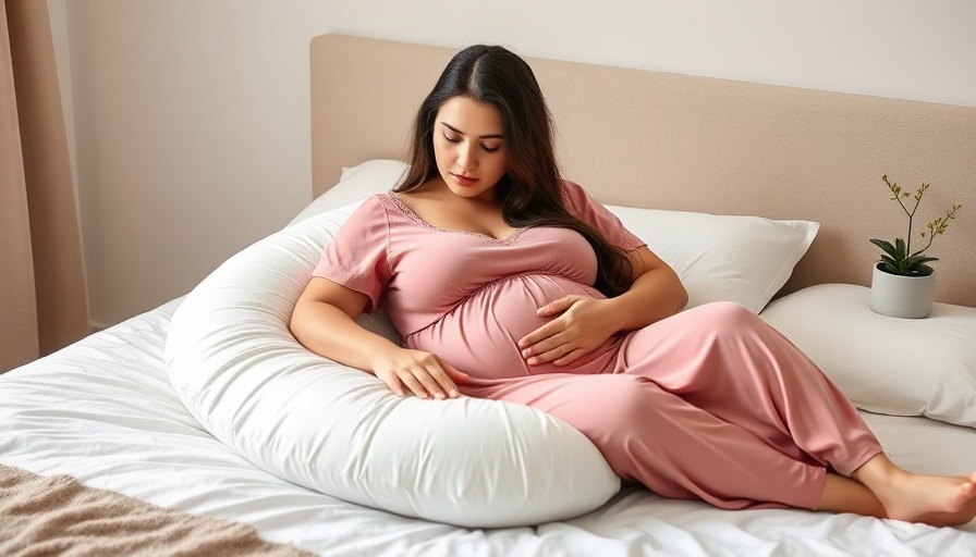 Pregnant woman relaxing with a pregnancy pillow for comfort and restful sleep.