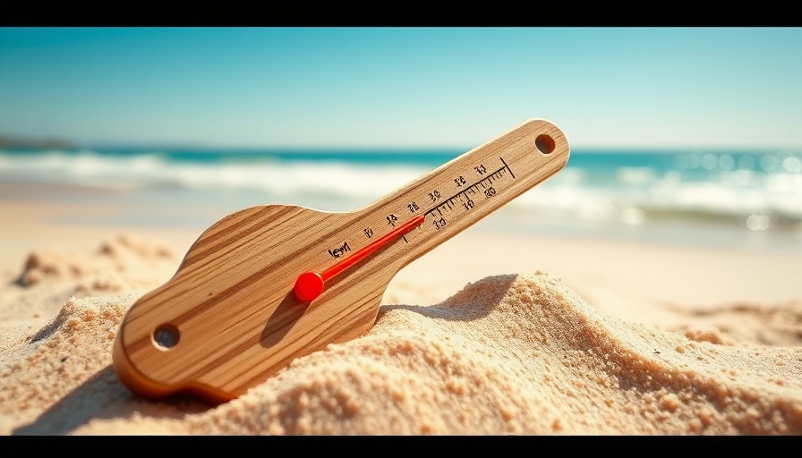 Thermometer in sand under bright sun, illustrating heat exposure.