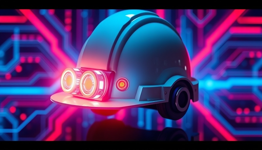 Futuristic digital hard hat symbolizing artificial intelligence in construction.