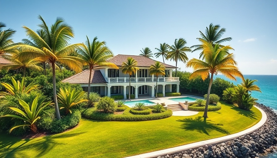 Palm Beach mansion surrounded by palm trees and greenery.