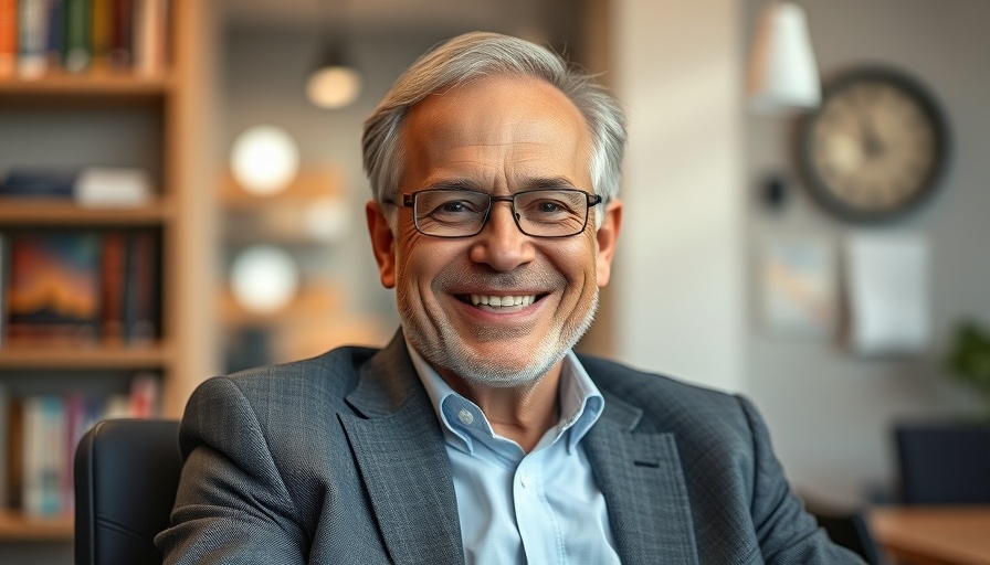 Older man smiling at desk, representing ID Travel Group expansion.