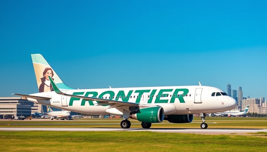 Frontier Miles elite status image featuring a Frontier Airlines plane on a runway.