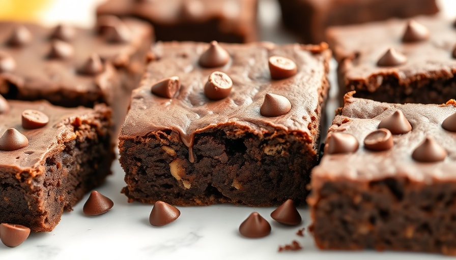 Freshly baked banana bread brownies with chocolate chips.