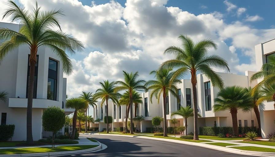 Luxury townhomes in Fort Lauderdale with palm trees.