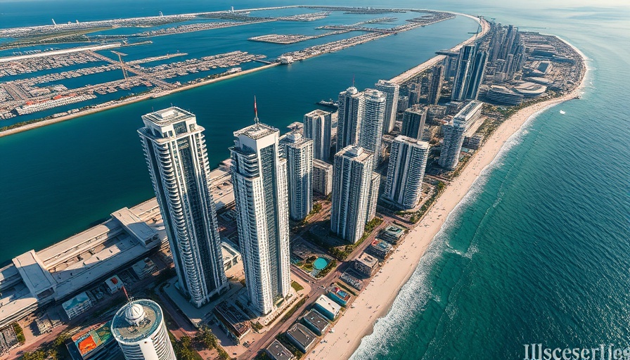 Aerial view of Miami Beach high-rise project with skyline in background.