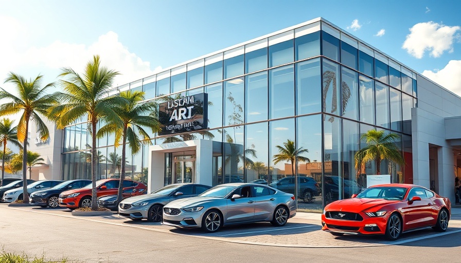 Krause Auto's modern dealership expanding in Florida, sunny day.