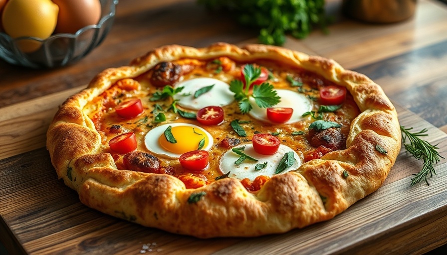 Savory breakfast galette with eggs and cheese, freshly baked.