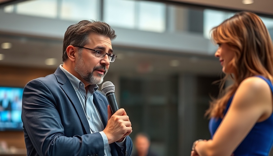 Man discussing at Celebrity River Cruises Launch event with microphone.