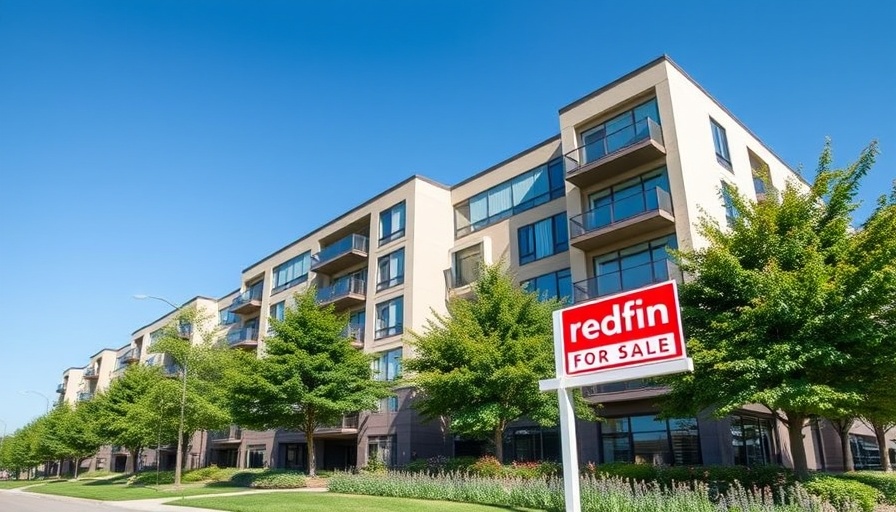 Redfin for sale sign in front of modern apartments