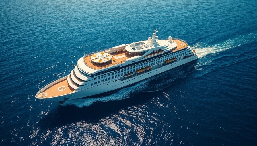 Azamara cruise ship sailing in the open ocean, aerial view.