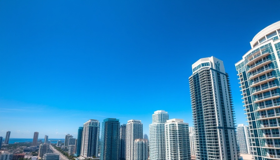 Aerial view of Brickell commercial condos in sunlight.