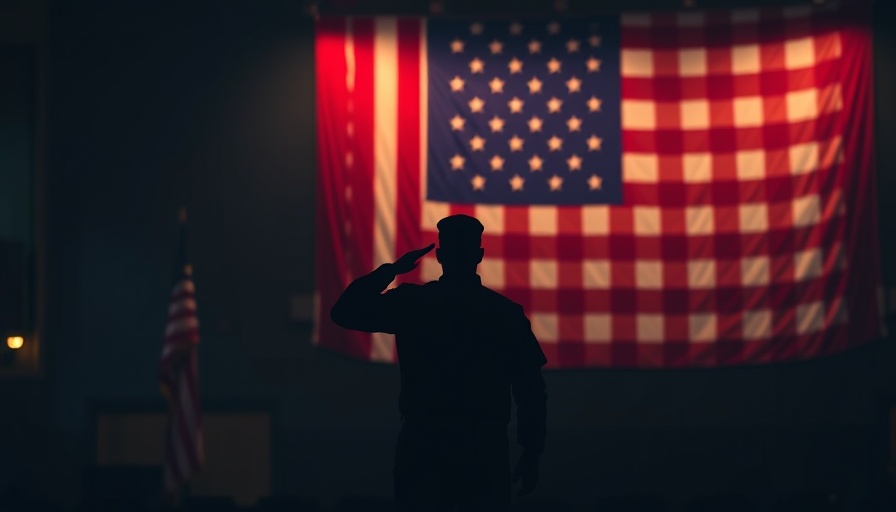 Silhouetted soldier saluting in front of flag; Disabled Veteran Storytelling