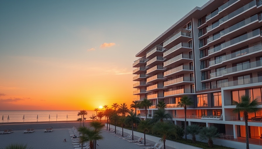 Riviera Beach condo project at sunset with modern design.