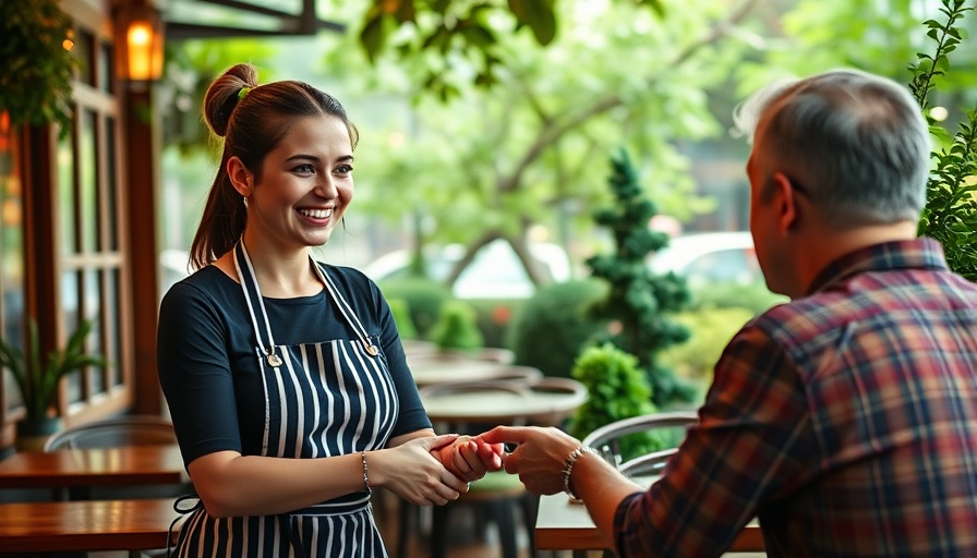 Waitress serving customer in outdoor cafe, Citi slashing cash back redemption