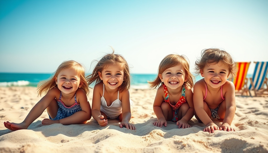 Children enjoying the sun safely on a Florida beach, with clear skies and ocean.