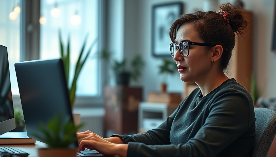 Woman in glasses in home office, engaging in online meeting on medical child abuse Munchausen by proxy topic.