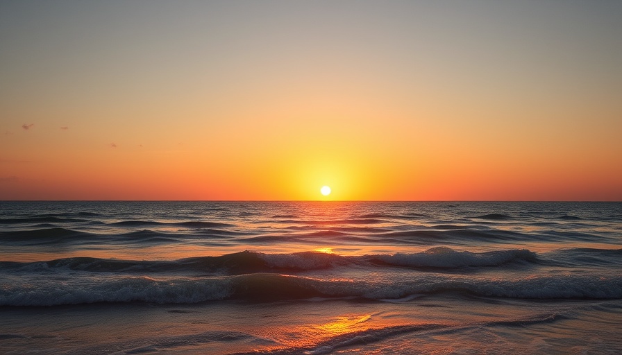 Sunset over ocean in Florida heat wave, climate change impact.
