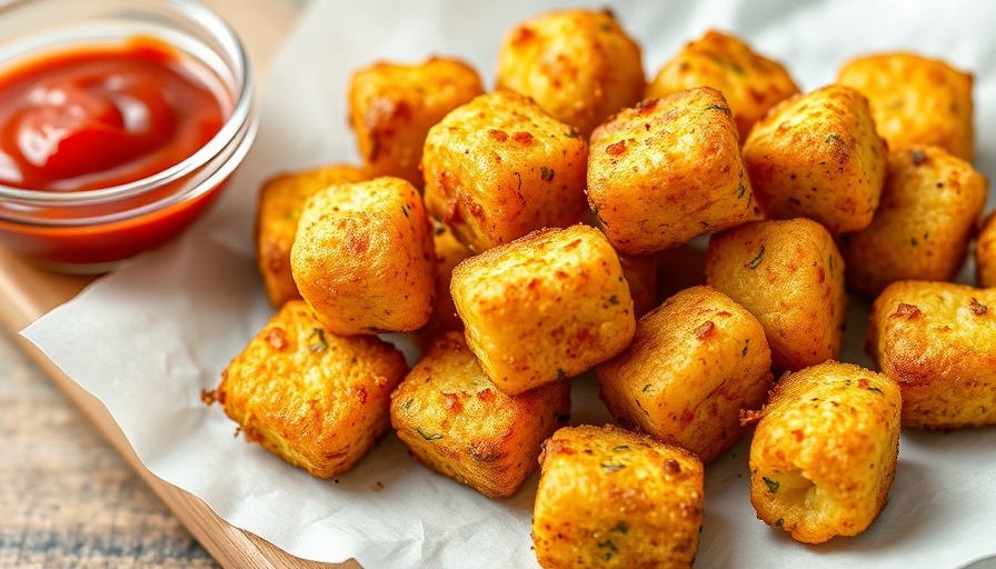 Air Fryer Zucchini Tots with ketchup on parchment