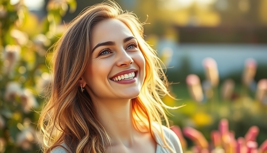 Smiling woman enjoying nature in a sunlit garden, highlighting Mid-Life Hormone Care.