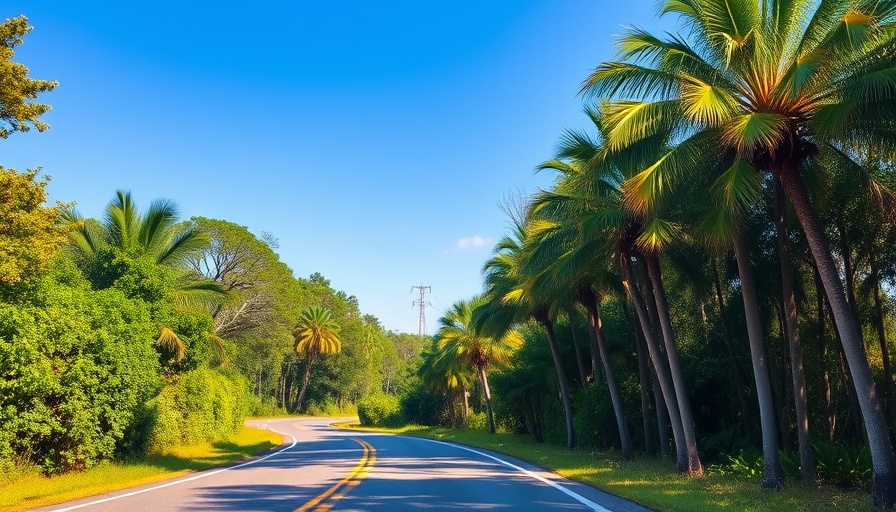 Scenic Drives in Florida with palm trees lining the road.