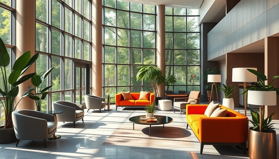 Modern hotel lobby at The Reserve by Citi Travel with large windows and plush seating.