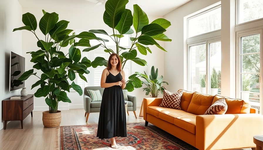 Fiddle Leaf Fig Tree Care in a bright living room with a large plant.