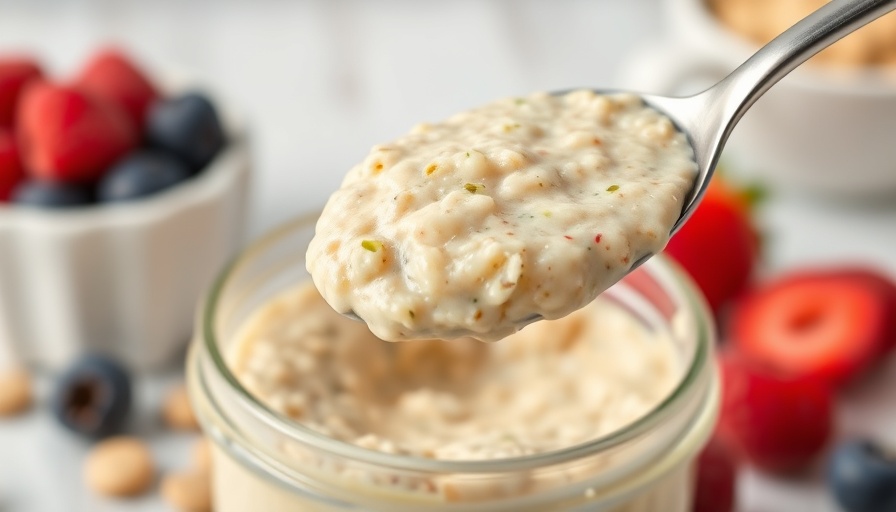 Creamy blended pistachio overnight oats in a jar with spoon.