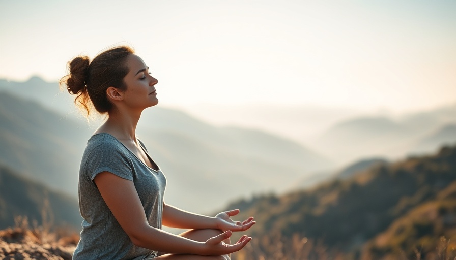 Woman meditating with mountains in background, combining IOP and aftercare.