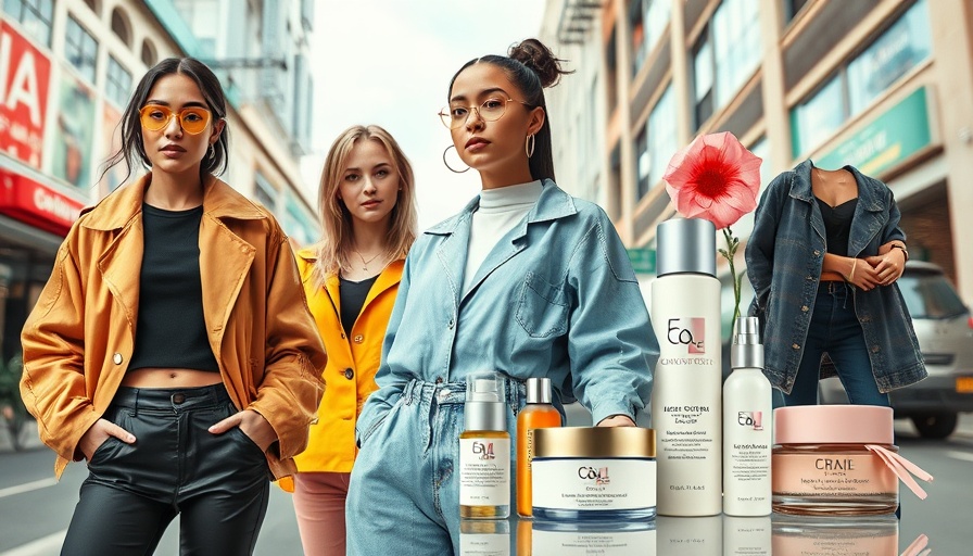 Beauty and style trends collage with fashion items and skincare.