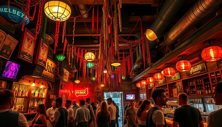 Vibrant ruin bar in Budapest with colorful lighting and decorations