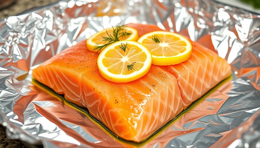 Lemon Dill Salmon Marinade with lemon slices and dill.