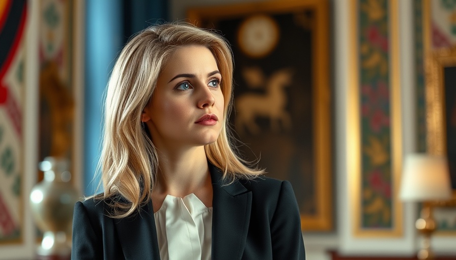 Professional blonde woman in a thoughtful pose related to cashless bail.