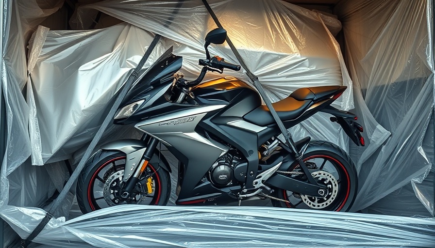 Motorcycle prepared for shipping in Florida, secured and ready.