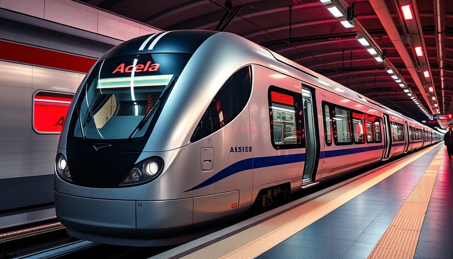 Next-generation Acela train debut at station with open doors.