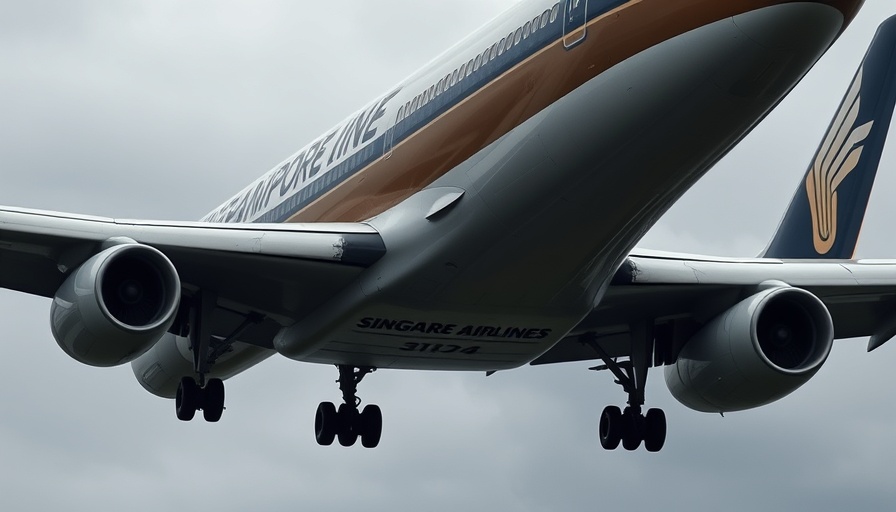 Singapore Airlines plane in flight with landing gear.