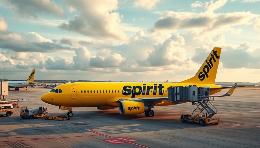 Spirit Airlines plane at airport gate amidst route cuts