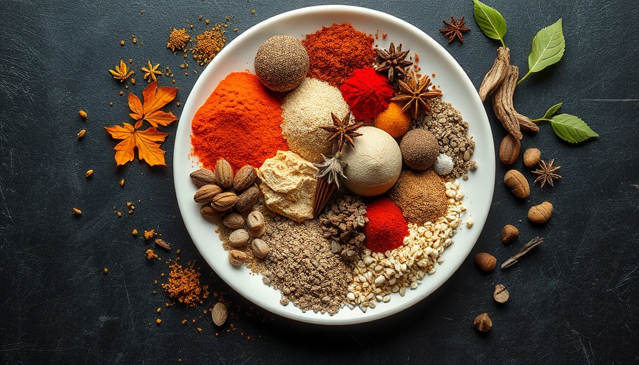 All-Purpose Chicken Seasoning spices artfully arranged on a plate.