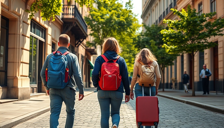 Delta Stays credit - three travelers on a sunny cobblestone street.