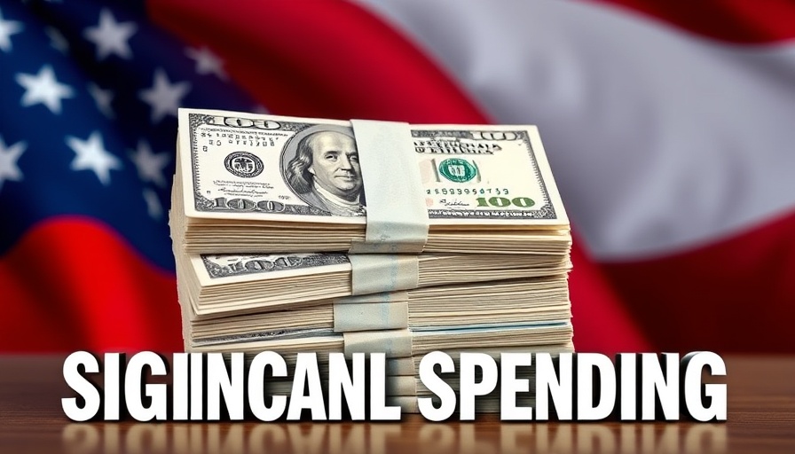 Political ad spending concept with dollar bills and flag background.