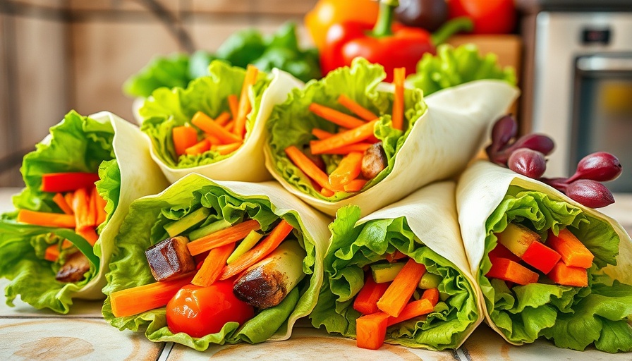 Weekend favorites and trends: colorful vegetable wraps on plates.